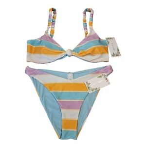 NWT Chelsea & Violet Sunset Stripe Knotted Bikini Set Blue Orange XL